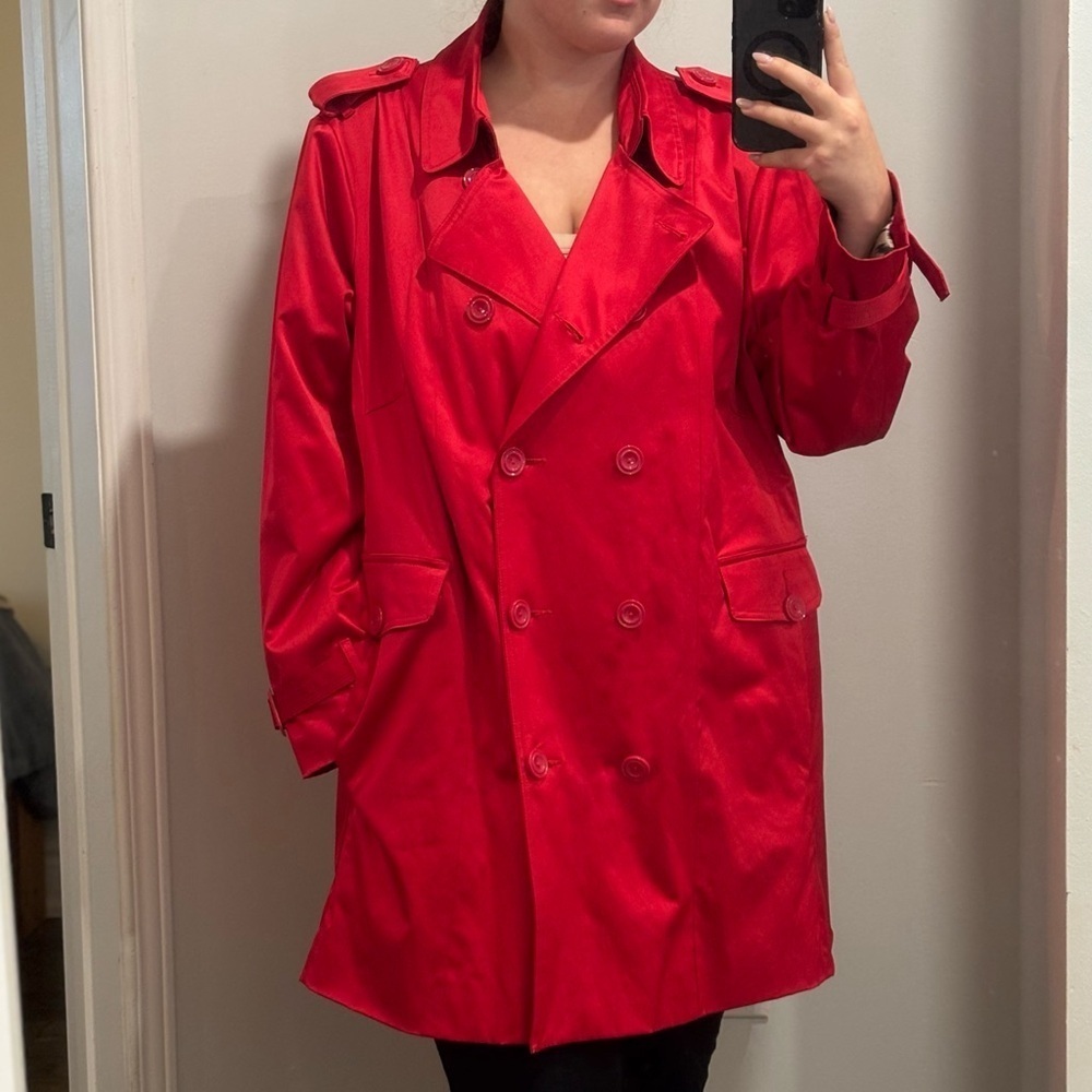Joan Rivers Bold Red Double-Breasted Trench Coat